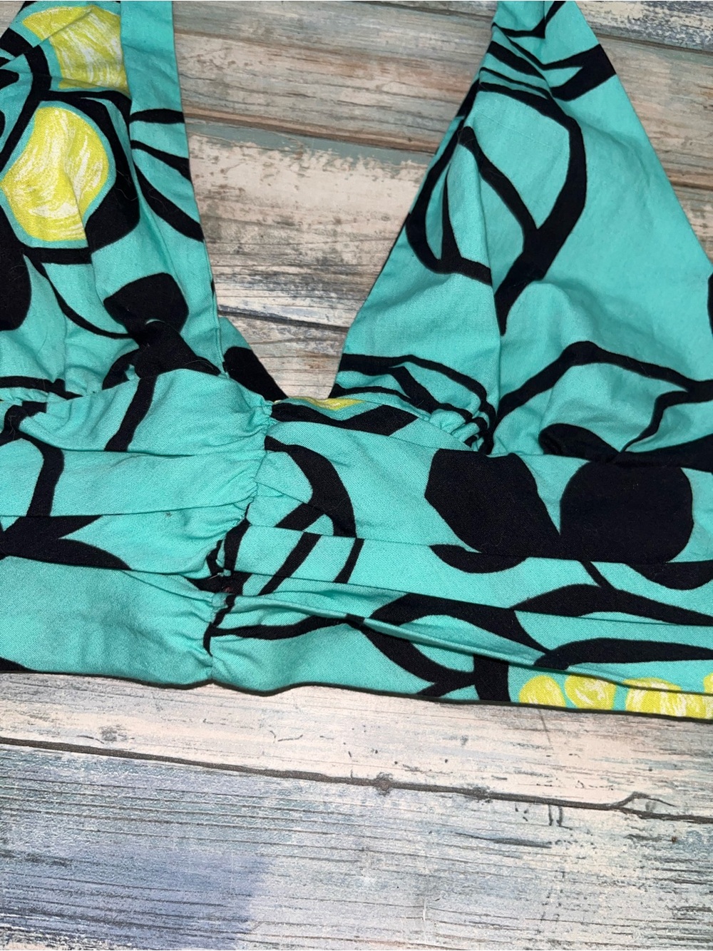Zara Floral Halter Crop Top Green Tie Neck Open Back Summer Resort Size S - Picture 4 of 8